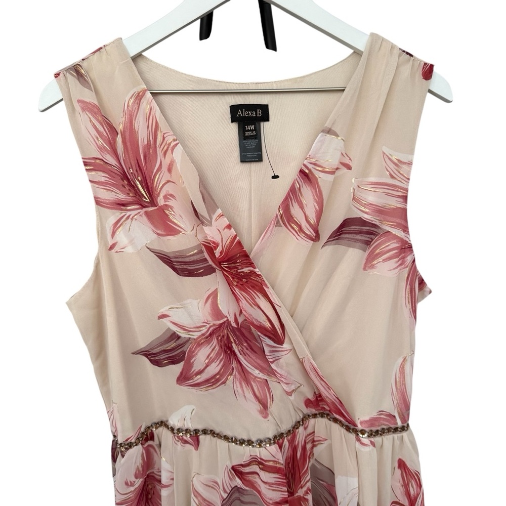 NWT Alexa B Floral Print Rhinestones Beautiful Maxi Dress Women’s Size 14W - Picture 11 of 14